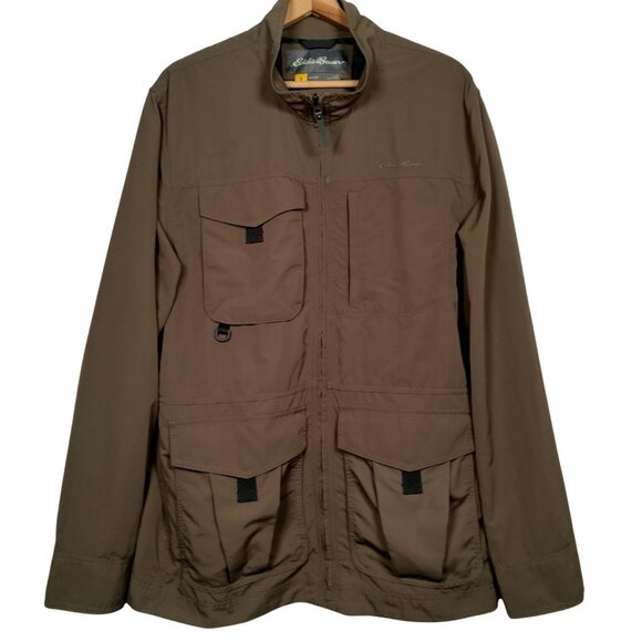 Eddie Bauer Travex Jacket Men Large Khaki Rip Stop Utility Outdoors Travel - Picture 1 of 16